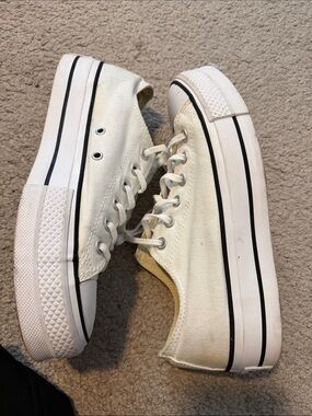 Converse Low-Top Canvas Sneakers in Cream and Black Trim